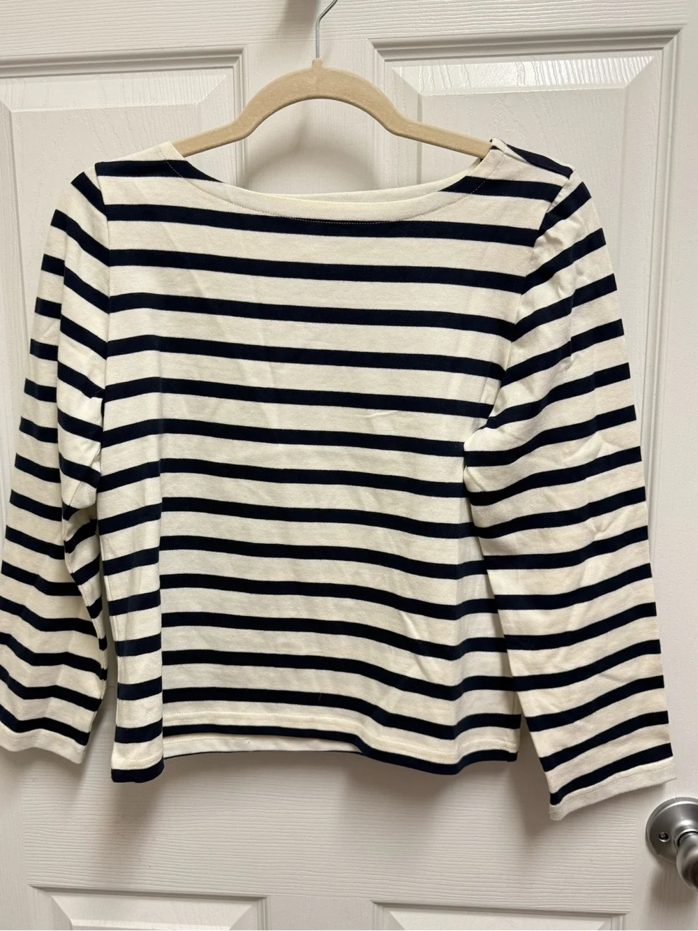 NWT J. Crew Classic Navy & Cream Striped Boatneck Top